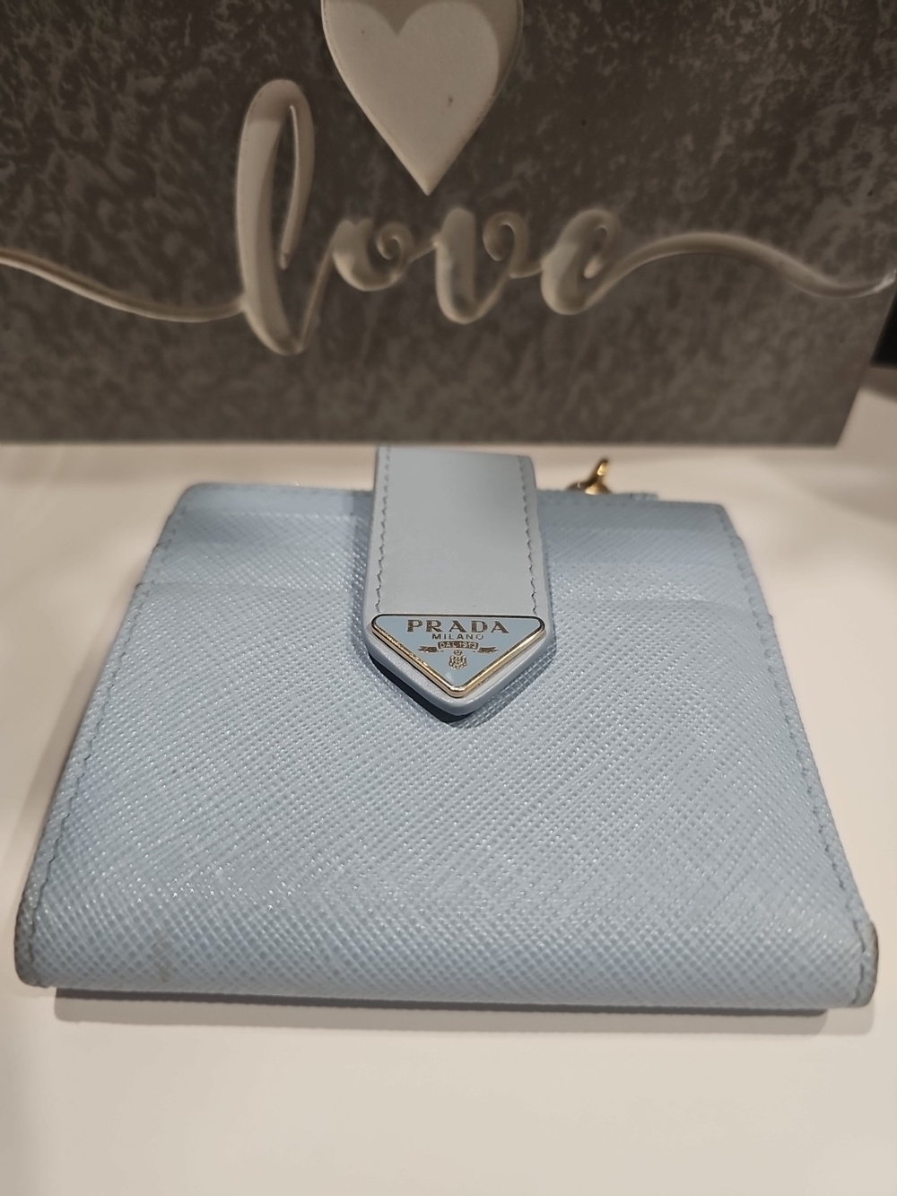 Authentic Prada Saffiano Leather Compact Bifold Wallet - Astrale / Celeste Blue
